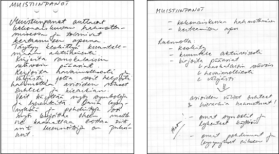 Esimerkki muistiinpanoista.
